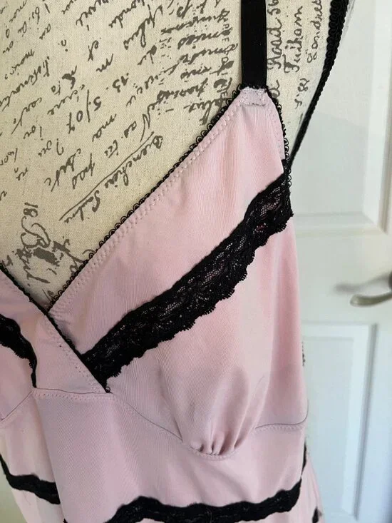 Avenue Body Pink Black Lace Striped Stretch Chemise Ballletcore Nightgown  22/24 - Picture 3 of 7